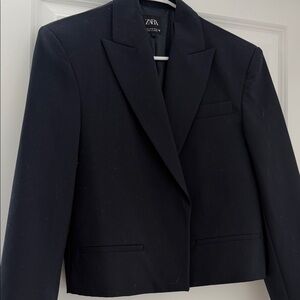 Zara Dark Navy Cropped Blazer Jacket